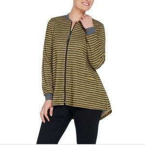LOGO Lori Goldstein Striped French Terry Jacket Size XS Sour Apple Zip Front